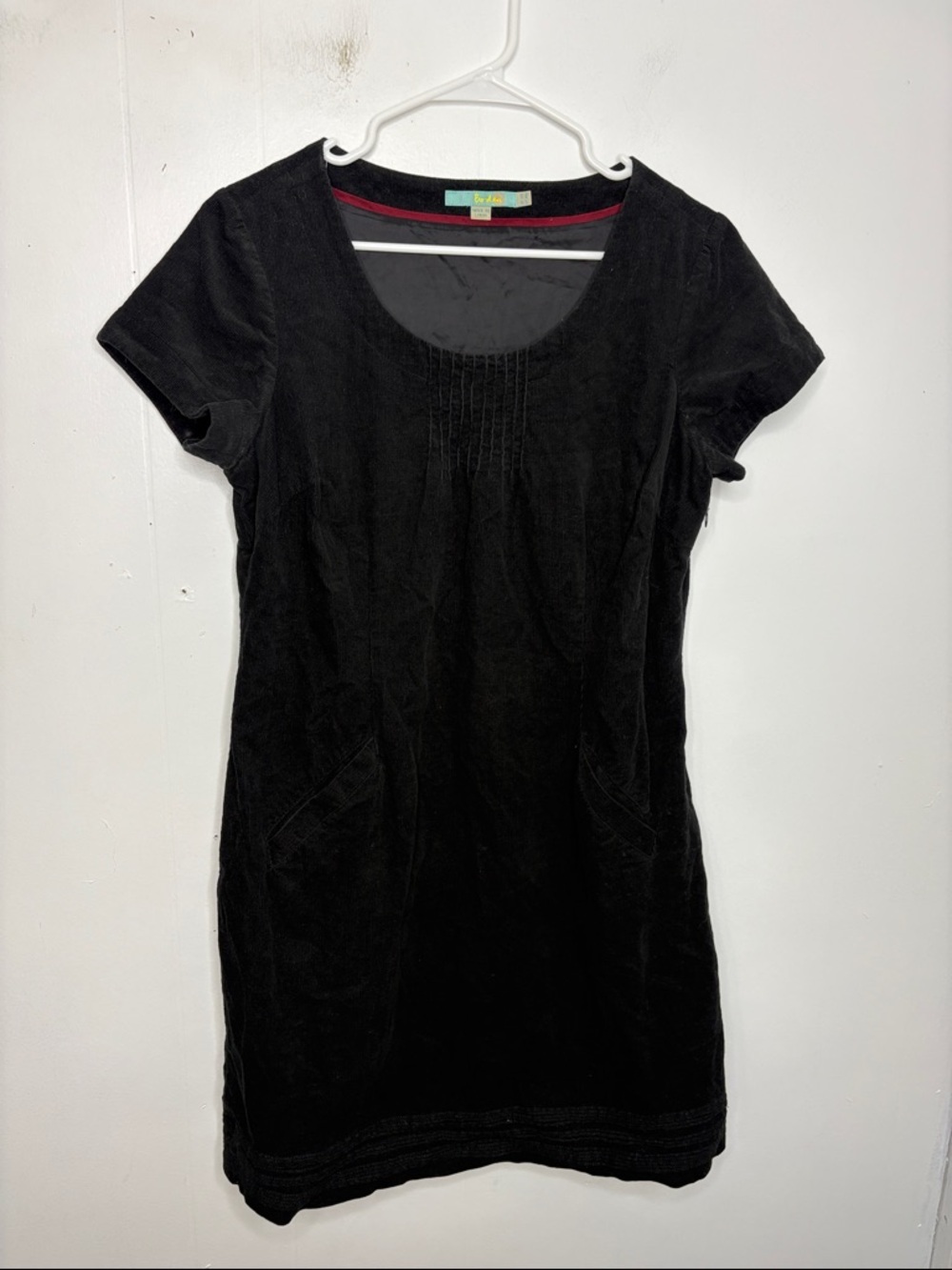 Boden Dress Womens 10 Pintuck Corduroy Lined Black Short Sleeve Holiday Event